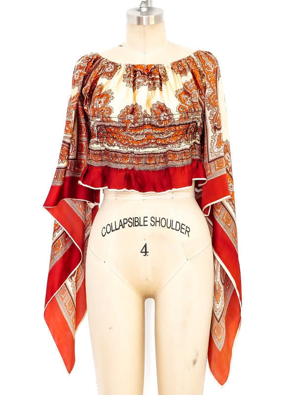 Scarf Printed Angel Sleeve Crop Top Top arcadeshops.com