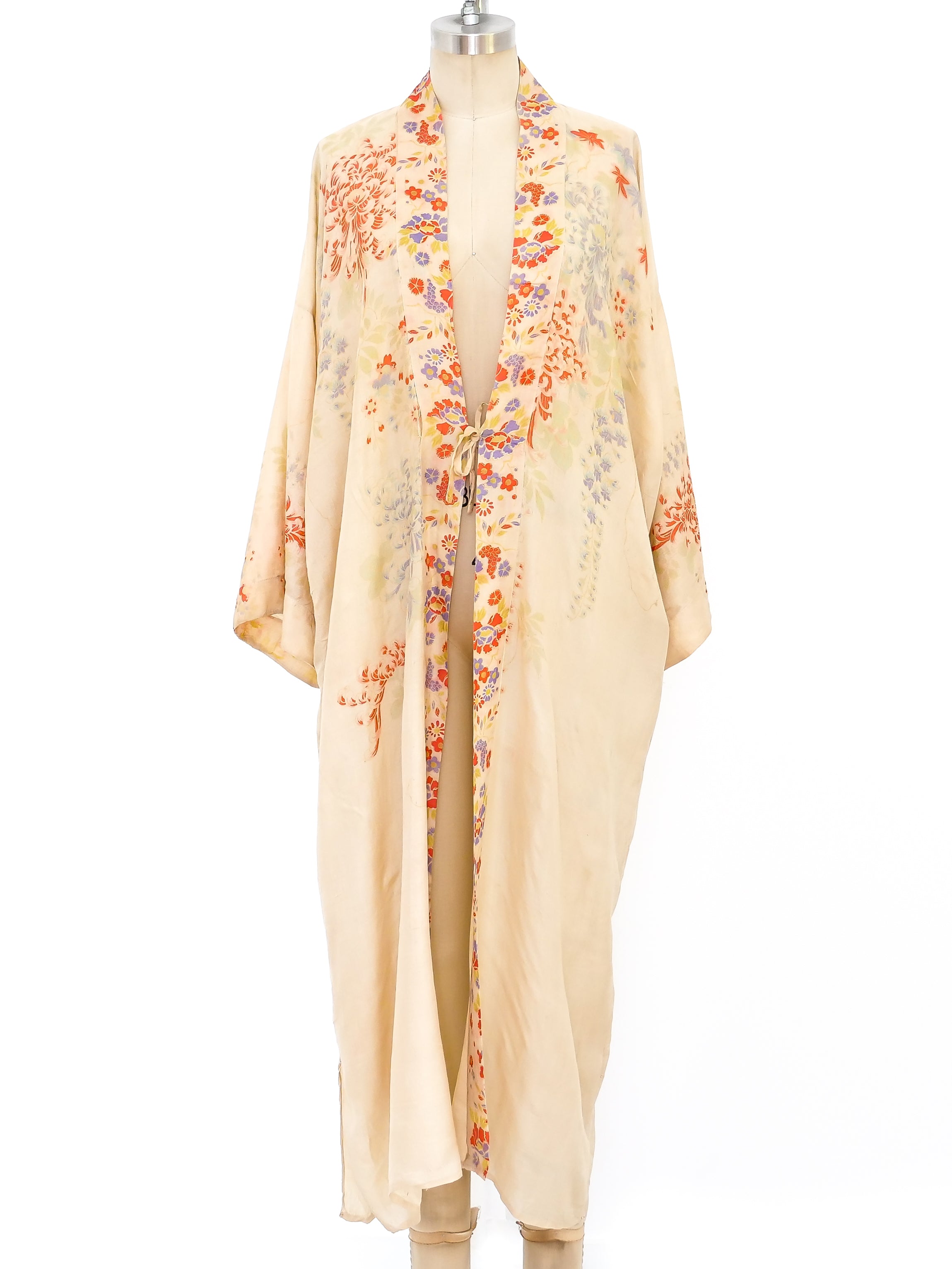 1920's Floral Pongee Silk Robe