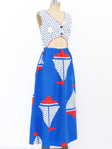 Sailboat Printed Cutout Maxi Dress Dress arcadeshops.com