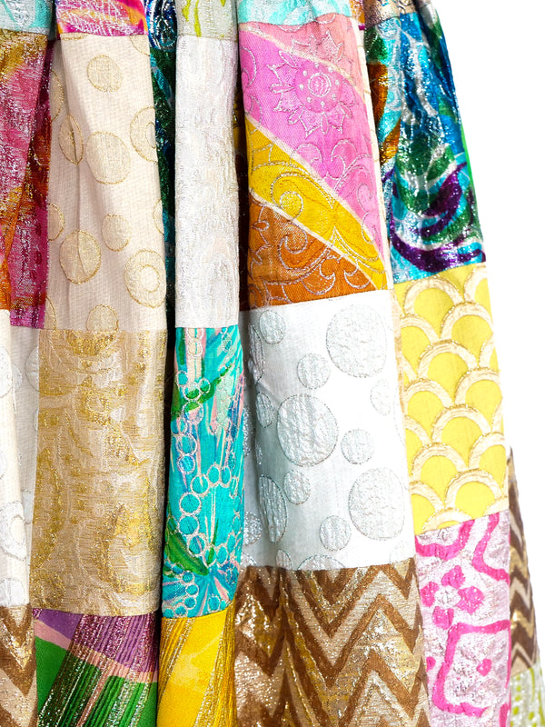 Metallic Brocade Patchwork Maxi Skirt Bottom arcadeshops.com