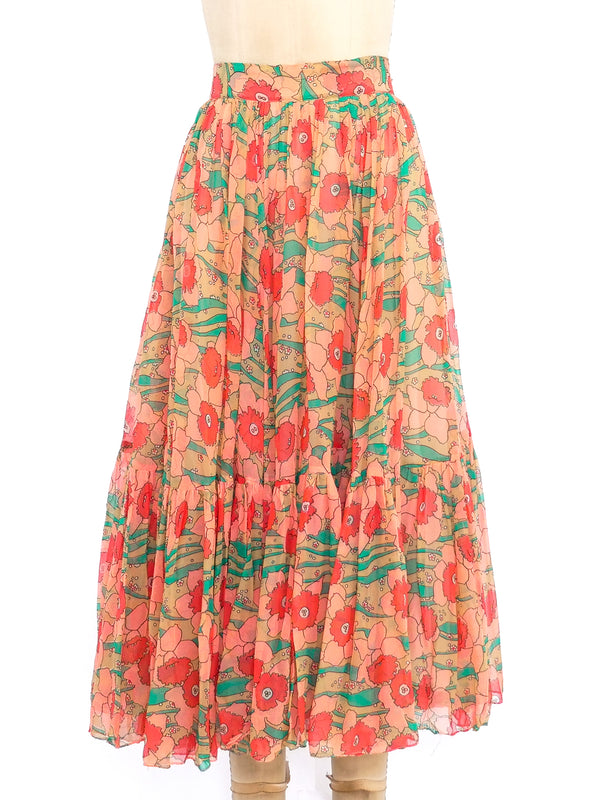 Floral Printed Peach Ruffle Skirt Bottom arcadeshops.com