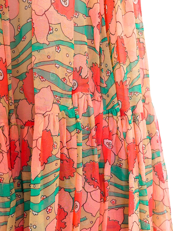 Floral Printed Peach Ruffle Skirt Bottom arcadeshops.com
