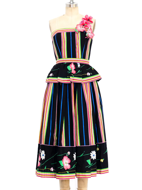 Victor Costa Striped Dress with Flower Applique Dress arcadeshops.com