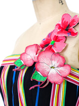 Victor Costa Striped Dress with Flower Applique Dress arcadeshops.com