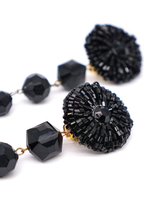Black Beaded Drop Earrings Accessory arcadeshops.com