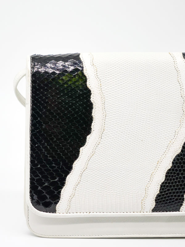 Carlos Falchi Black and White Patchwork Clutch Accessory arcadeshops.com