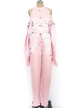 Pink Satin Laced Sleeve Jumpsuit Suit arcadeshops.com