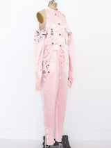Pink Satin Laced Sleeve Jumpsuit Suit arcadeshops.com