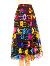 Floral Embroidered Mexican Midi Skirt Bottom arcadeshops.com
