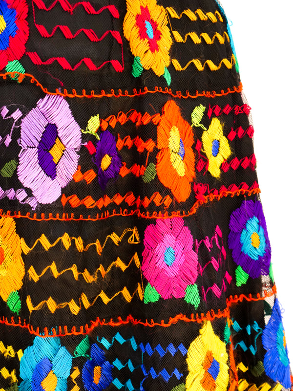 Floral Embroidered Mexican Midi Skirt Bottom arcadeshops.com