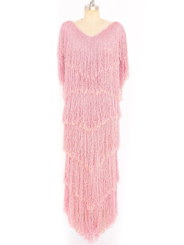 Dusty Rose Yarn Fringe Knit Dress Dress arcadeshops.com