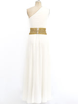 Ivory Jersey Belted One Shoulder Dress Dress arcadeshops.com
