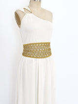 Ivory Jersey Belted One Shoulder Dress Dress arcadeshops.com