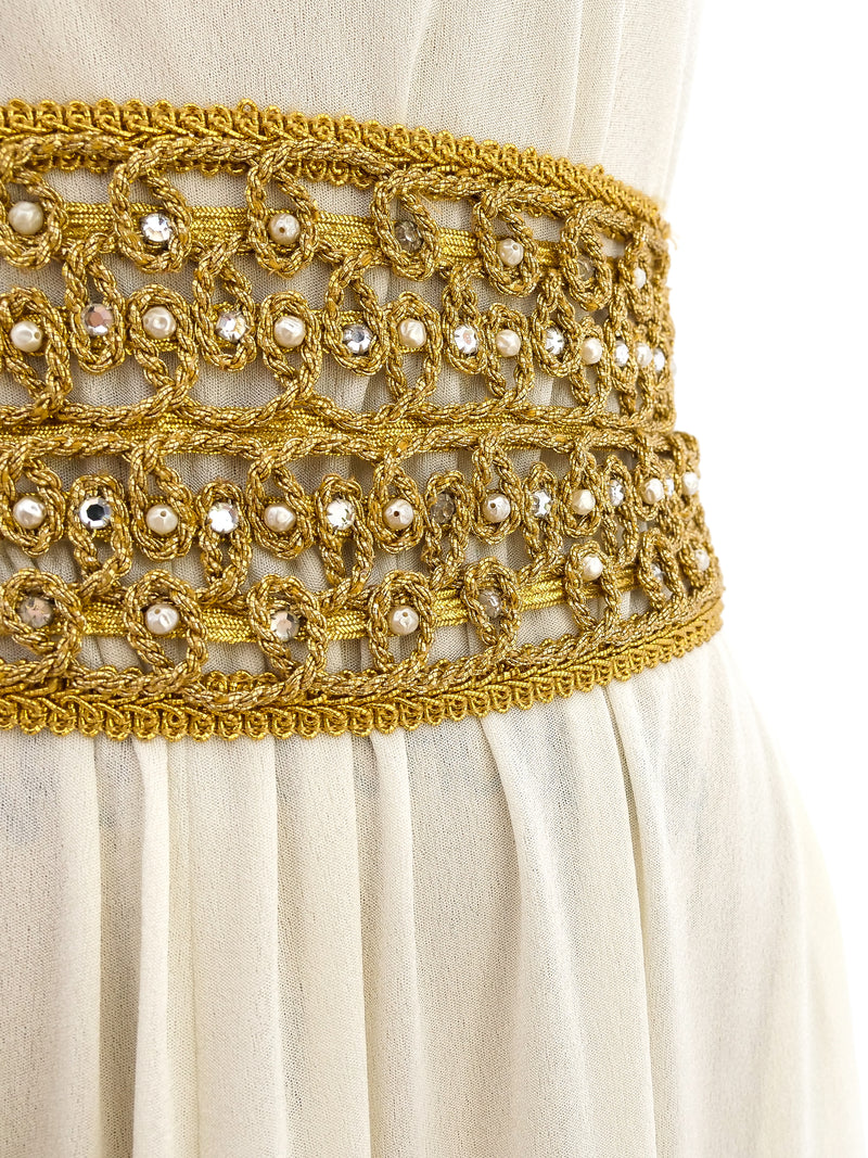 Ivory Jersey Belted One Shoulder Dress Dress arcadeshops.com