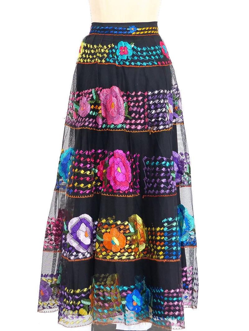 Hand Embroidered Mexican Net Skirt Bottom arcadeshops.com