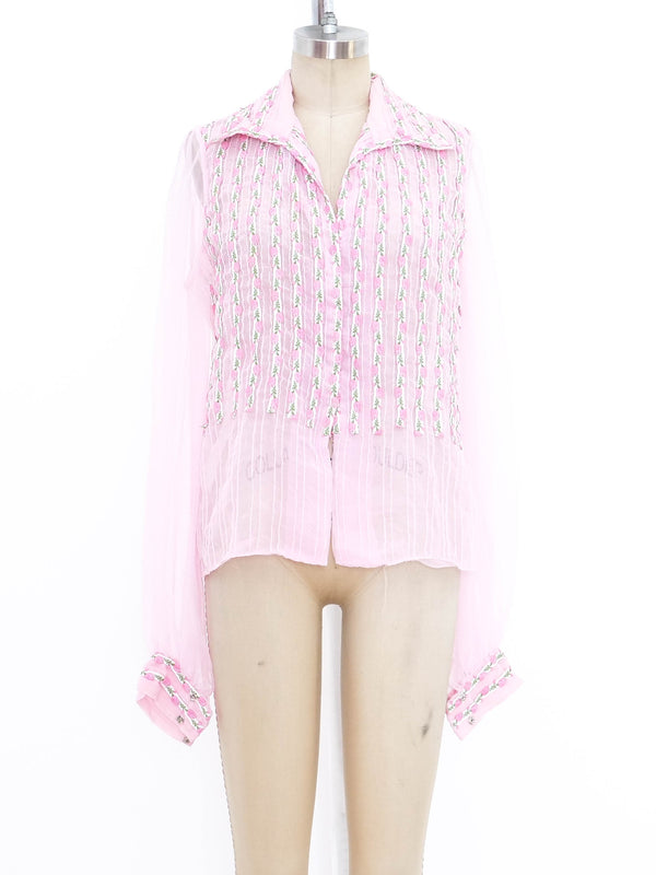 Floral Embroidered Organza Blouse Top arcadeshops.com