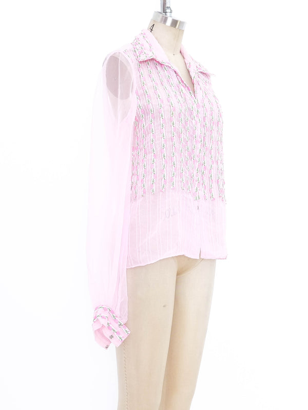 Floral Embroidered Organza Blouse Top arcadeshops.com