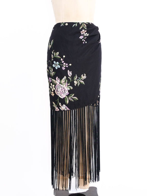 Floral Printed Fringe Wrap Skirt Bottom arcadeshops.com