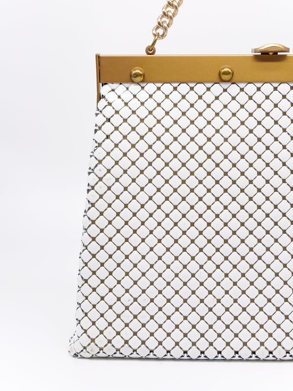 Whiting and Davis White Chainmail Structured Bag Accessory arcadeshops.com