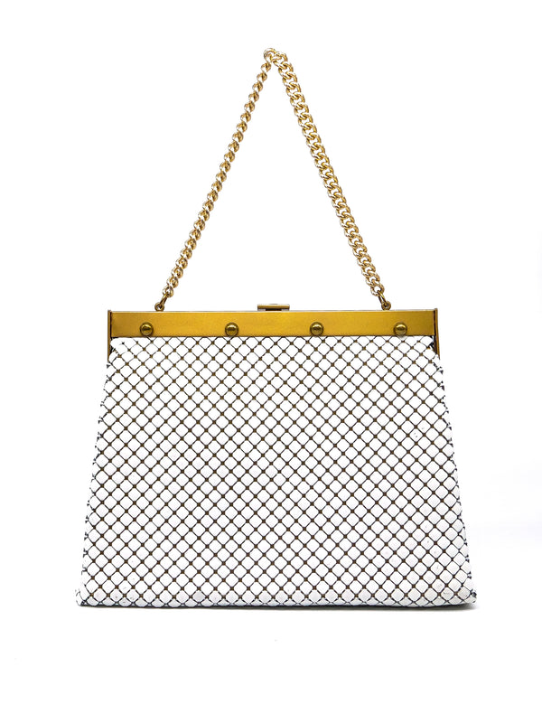 Whiting and Davis White Chainmail Structured Bag Accessory arcadeshops.com