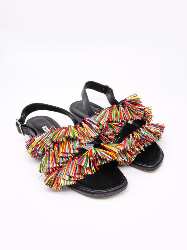 Manolo Blahnik Raffia Fringe Flat Sandal Accessory arcadeshops.com