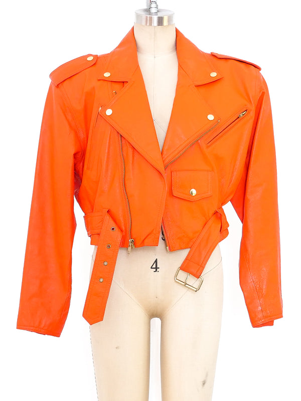 Orange Leather Motorcycle Jacket Jacket arcadeshops.com