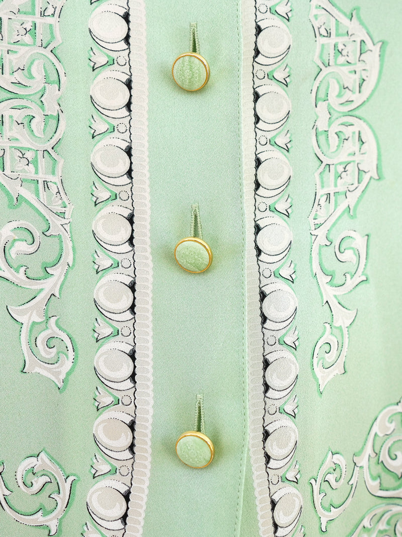 Escada Baroque Printed Mint Silk Blouse Top arcadeshops.com