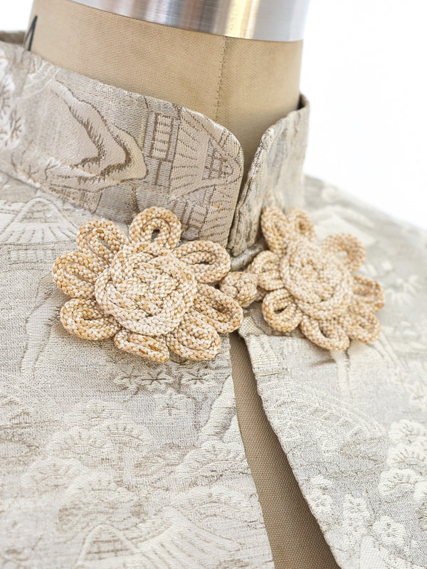 Metallic Pagoda Motif Brocade Japanese Cape Jacket arcadeshops.com