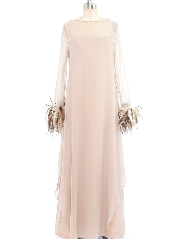Feather Trimmed Chiffon Gown Dress arcadeshops.com