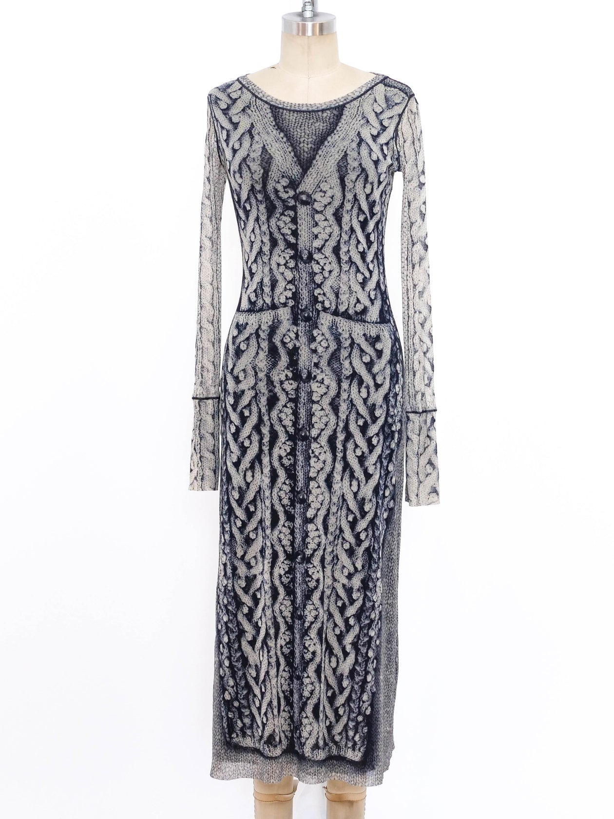 Jean Paul Gaultier Knit Sweater Printed Mesh Dress Jean Paul Gaultier Knit Sweater Printed Mesh Dress