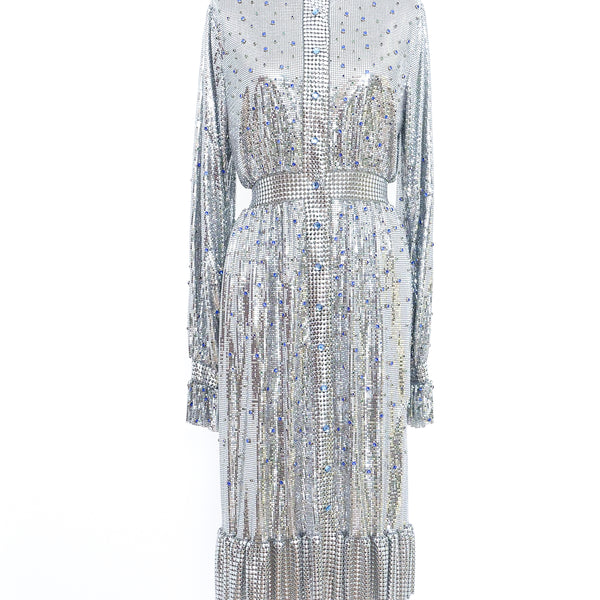 ワンピース PACO RABANNE Studded mesh dress Blue 23PMRO534ML0217 Paco Rabanne Leopard Printed Metal Mesh Dress
