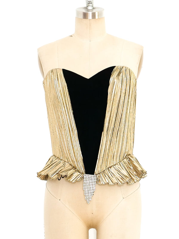 Metallic Gold Lame and Velvet Bustier Top arcadeshops.com