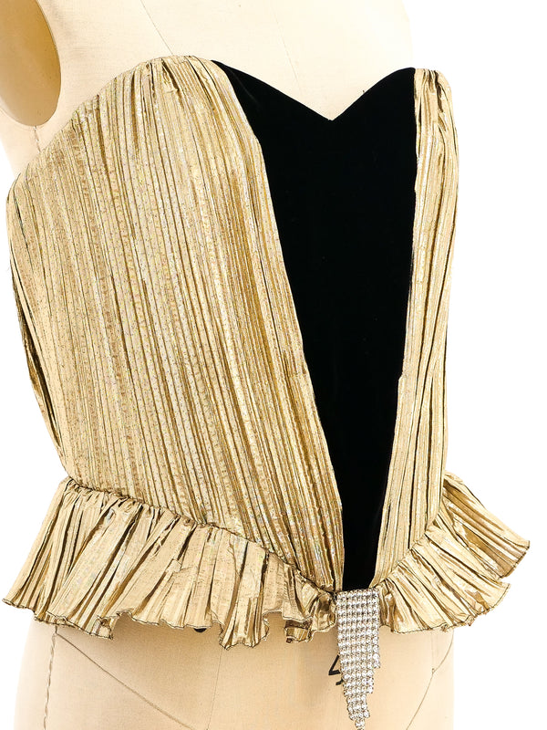 Metallic Gold Lame and Velvet Bustier Top arcadeshops.com