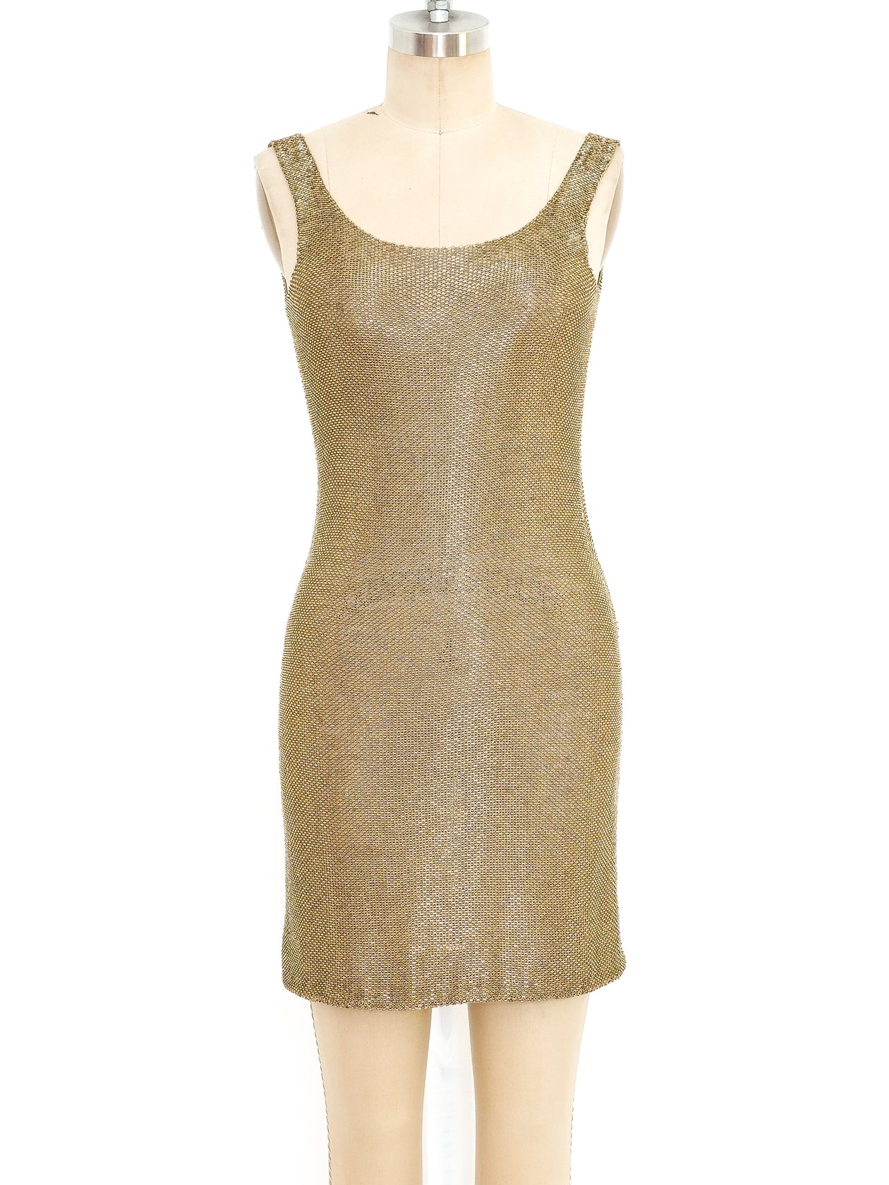 Gold Beaded Tank Mini Dress