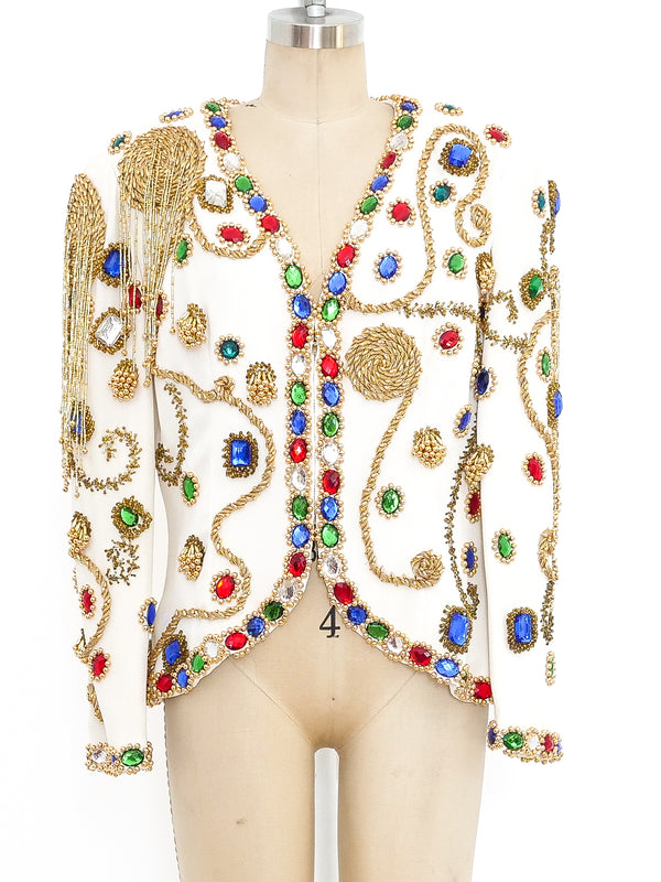 Jewel and Bead Embellished Cropped Jacket Jacket arcadeshops.com