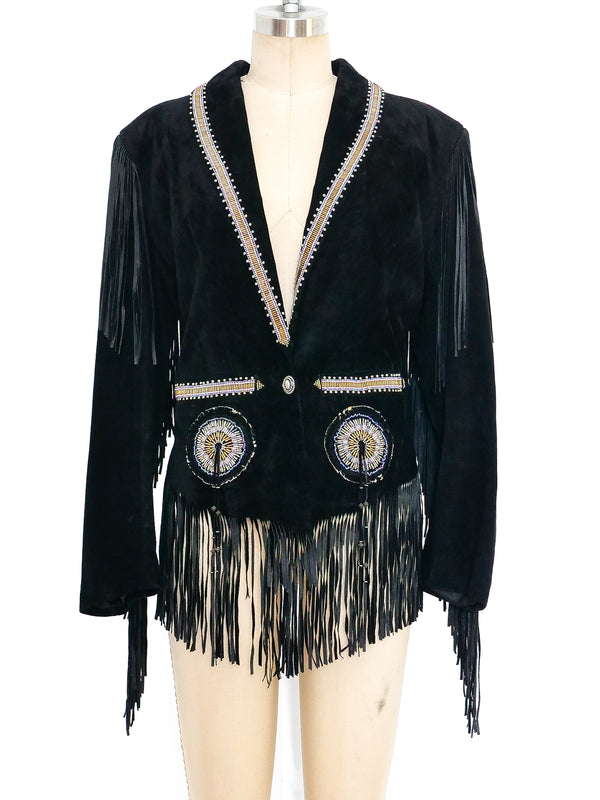 Fringed Black Suede Western Jacket Jacket arcadeshops.com