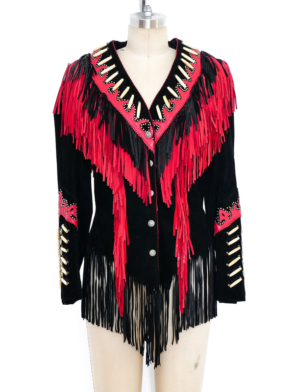 Fringed Red and Black Suede Western Jacket Jacket arcadeshops.com
