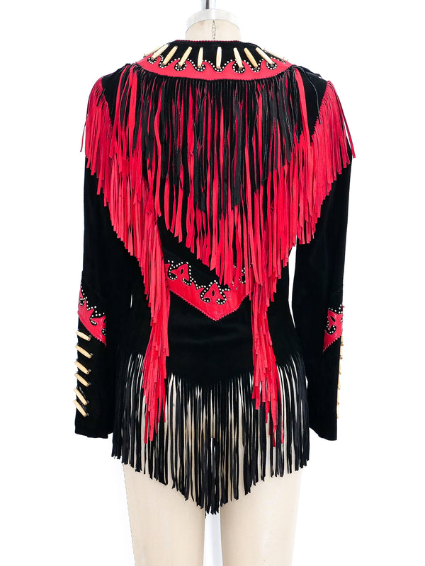 Fringed Red and Black Suede Western Jacket Jacket arcadeshops.com