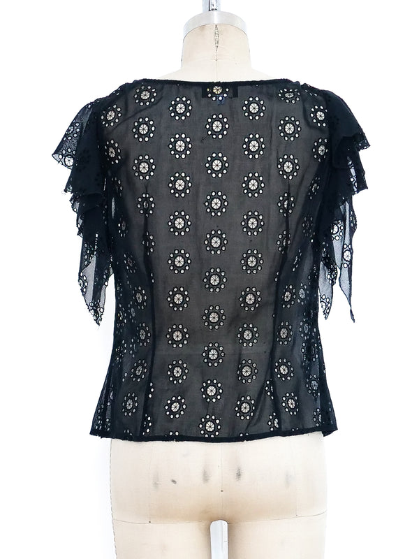 Gianni Versace Ruffled Eyelet Top Top arcadeshops.com