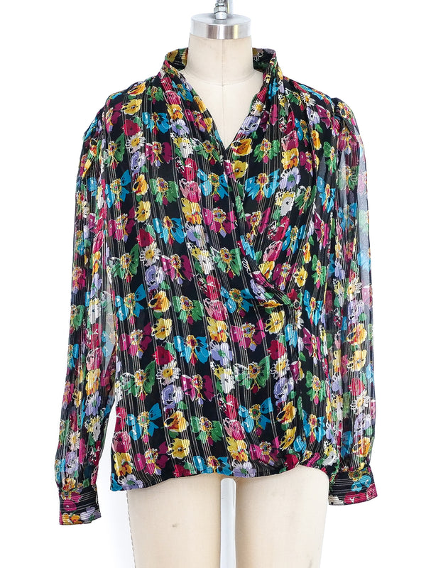 Floral Printed Silk Chiffon Blouse Top arcadeshops.com