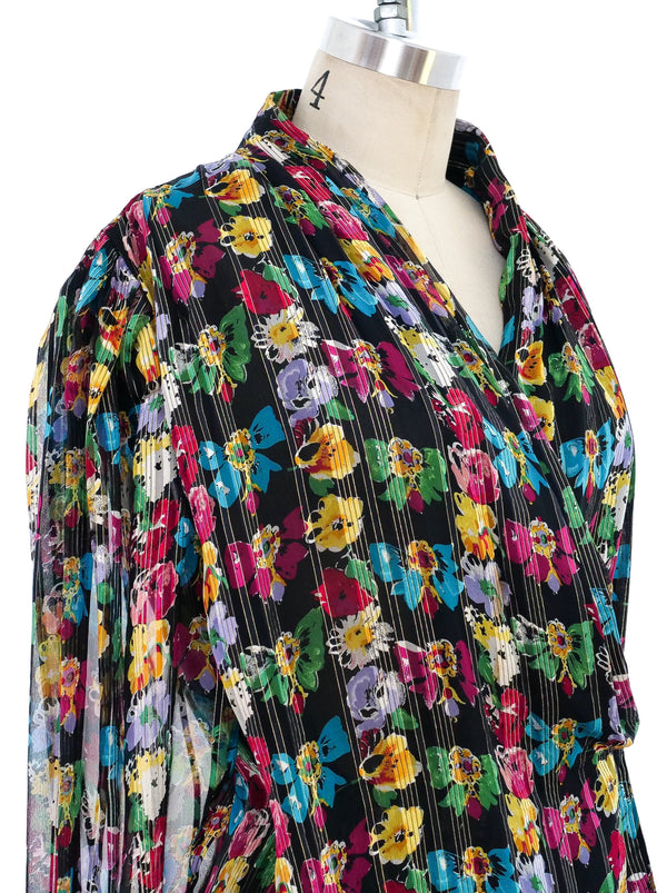 Floral Printed Silk Chiffon Blouse Top arcadeshops.com