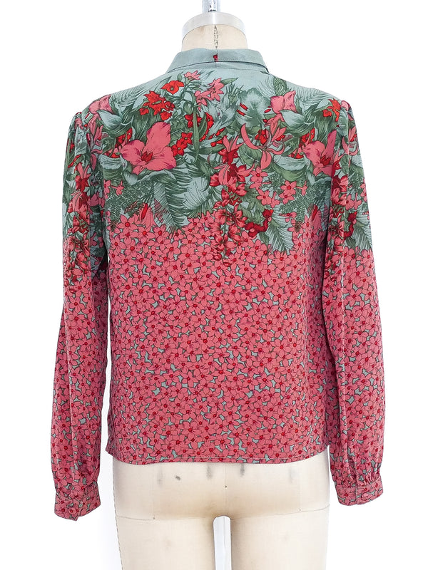 Floral Printed Silk Blouse Top arcadeshops.com