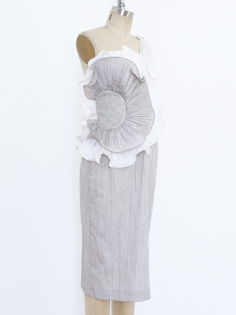 Sculptural Pleated Floral Dress Dress arcadeshops.com