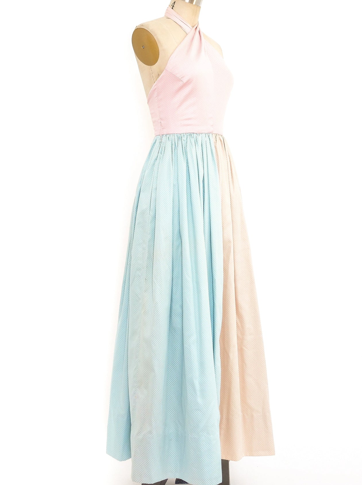 Bill Blass Pastel Polka Dot Halter Gown