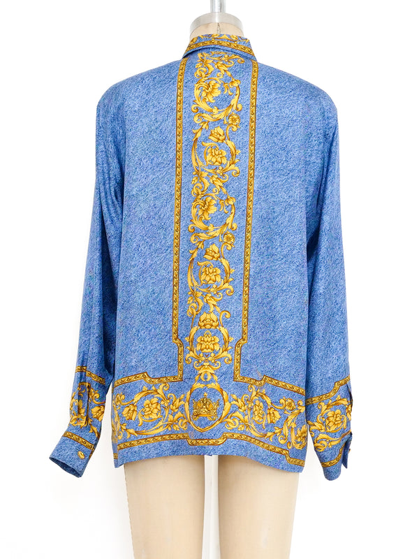 Escada Denim Printed Silk Blouse Top arcadeshops.com