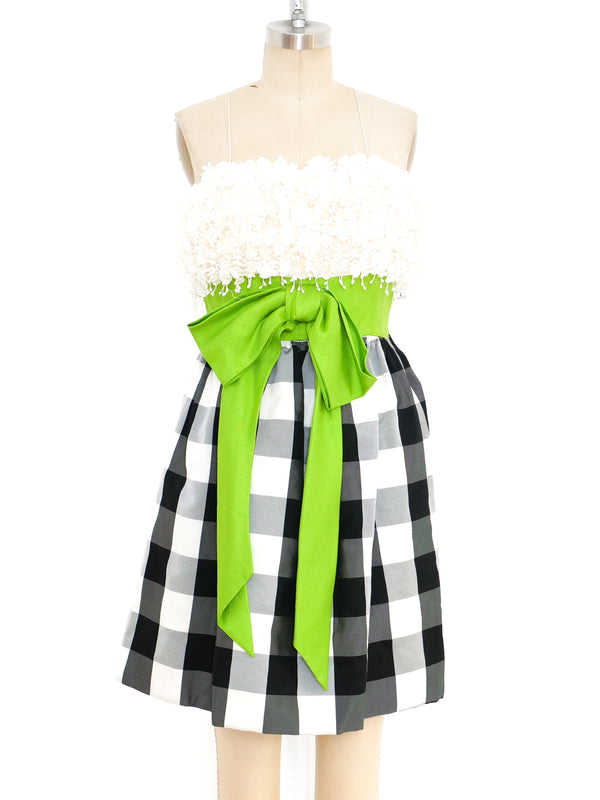 Flower Embellished Plaid Dress Dress arcadeshops.com