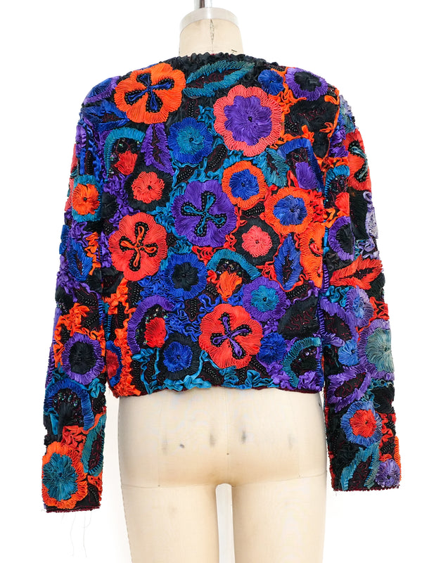 Dimensional Ribbon Embellished Cropped Jacket Jacket arcadeshops.com