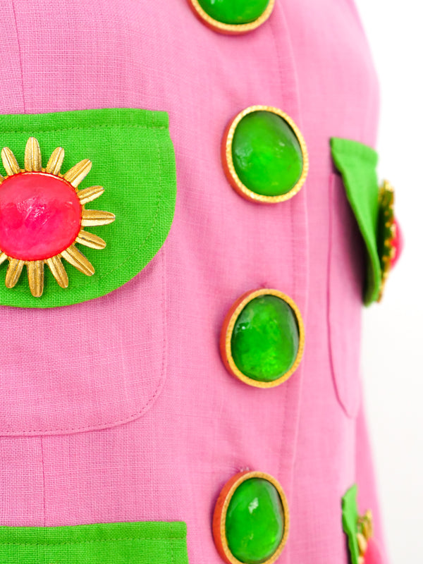 Gemma Kahng Embellished Pink Linen Jacket Jacket arcadeshops.com