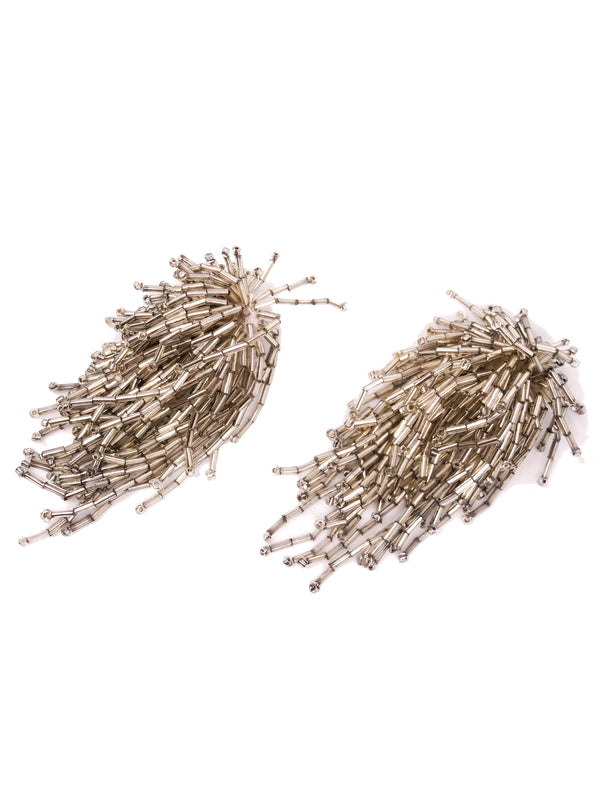 Silver Bead Fringe Earrings Accessory arcadeshops.com