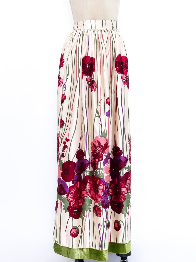 Victor Costa Floral Printed Satin Skirt Bottom arcadeshops.com